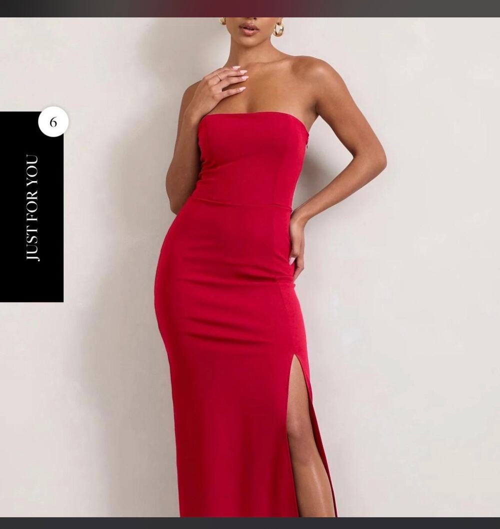 Club L London Red Strapless Fitted Bodycon Slinky Formal Maxi Dress Size 4